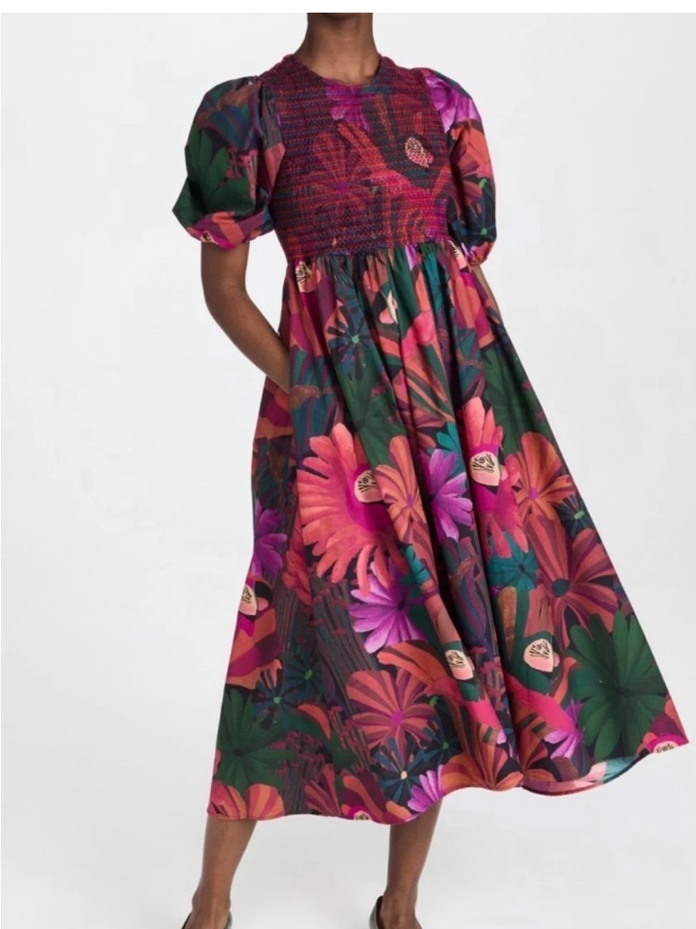 Farm Rio smocked midi dress